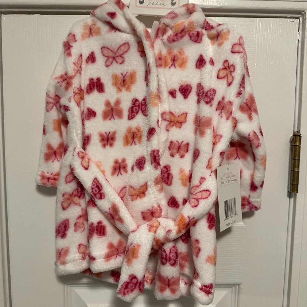 Butterfly Print Hooded Fleece Robe